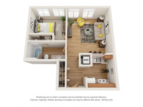 Floor plan for 1 bed, 1 bath, 775 sqft